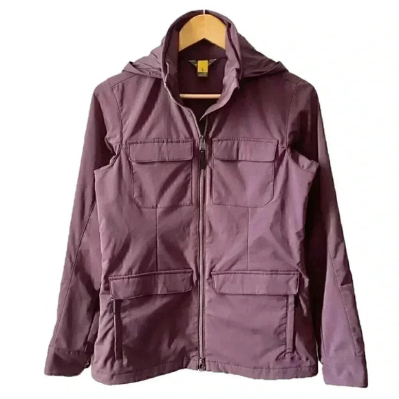 Eddie Bauer Softshell Utility Jacket Hooded Trench Coat Spring Fall Purple XS - Picture 1 of 15